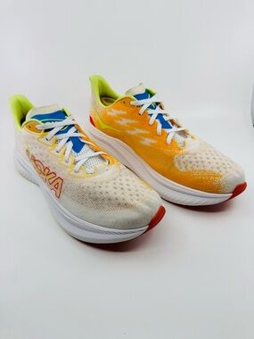 Hoka Men's Mach 6 Sneaker Color  White/Solar Flare. SZ 12.5